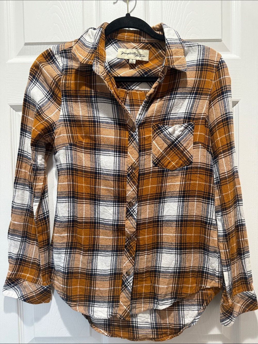 Young Hearts & Run Free Women's Orange Plaid Button-Down Shirt